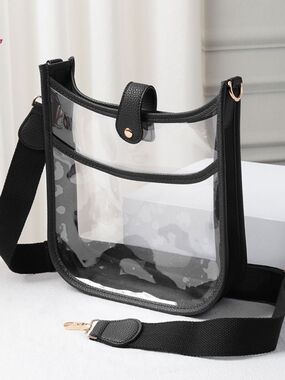 Black Trim Transparent Clear Cross Body Bag Purse Casual Womens Accessory